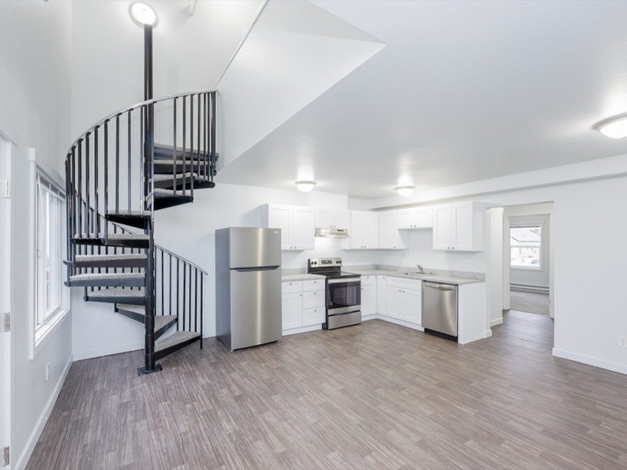 Exterior with yellow siding